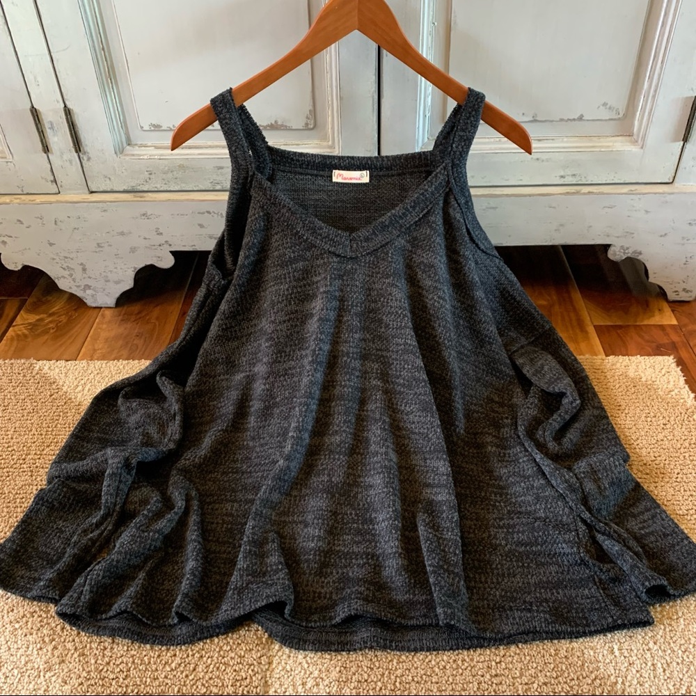 New Grey Cold Shoulder Knit Top Sweater - Picture 3 of 6